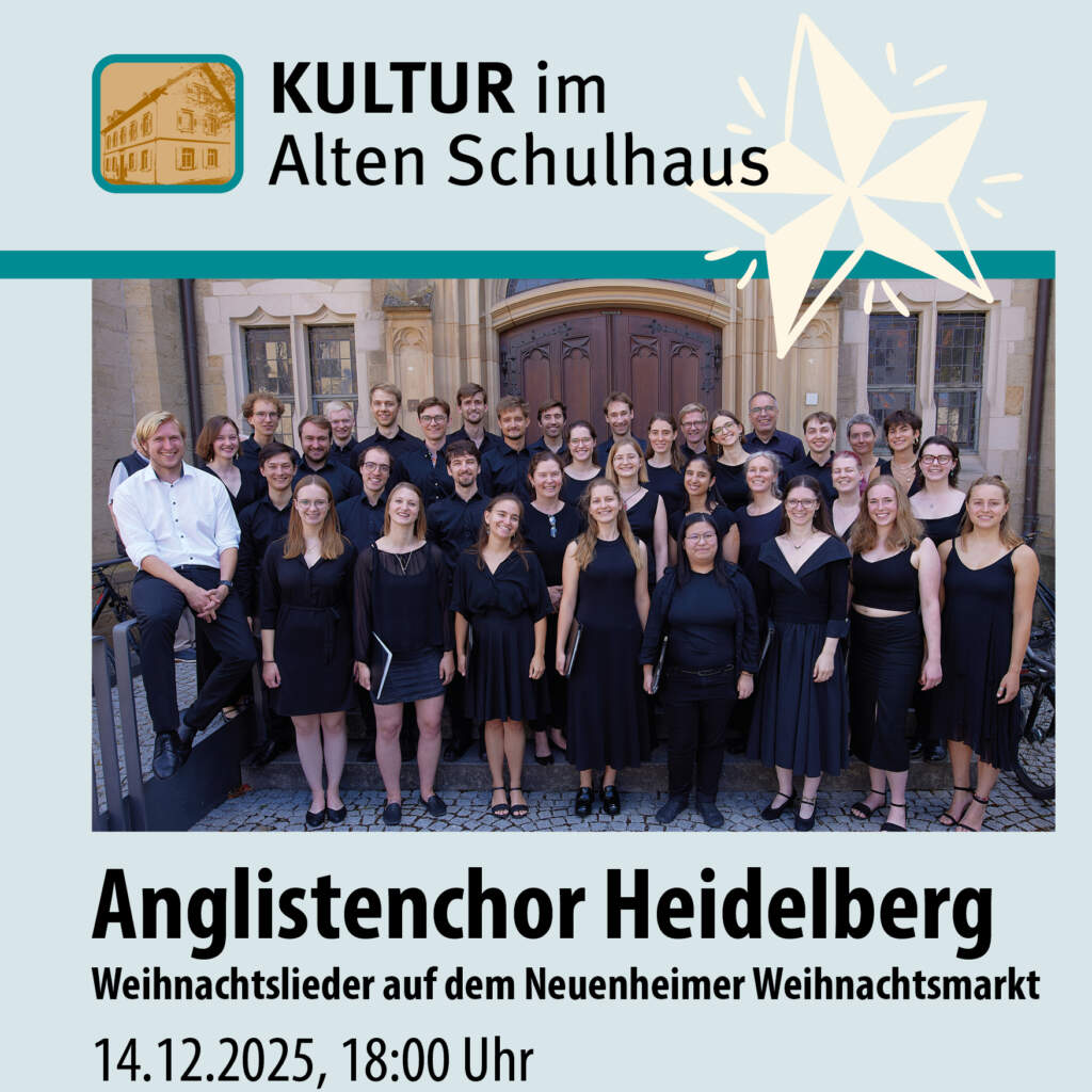 Die festliche Stimmung des Neuenheimer Weihnachtsmarkts wird musikalisch untermalt durch den Anglistenchor Heidelberg unter der Leitung von Alexander Albrecht